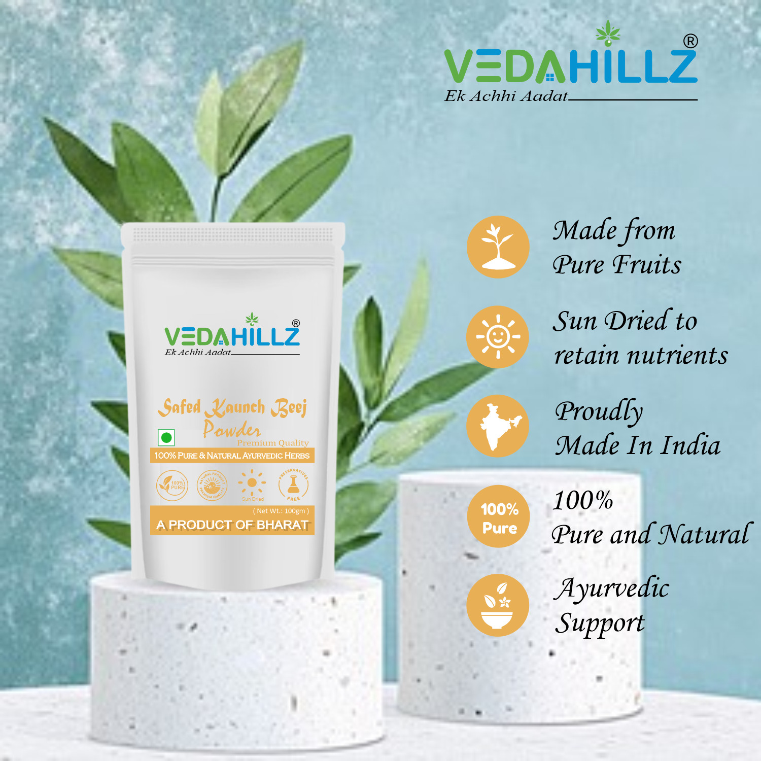 Vedahillz Kauch Beej Powder Made from High-Quality Handpicked Kauch Seeds